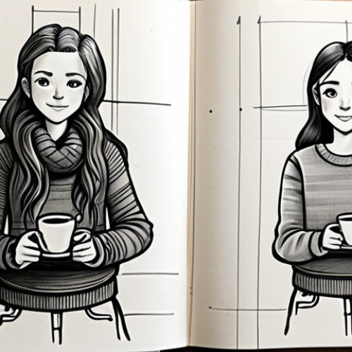 Home 9 Character Design Sketch in a Coffee Shop**
"A character designer sketches in a Moleskine sketchbook at a bustling coffee shop. She is fully clothed in a comfortable sweater and jeans, focused on her work. The sketch shows the early stages of a character design, emphasizing basic shapes and dynamic poses. Background includes blurred figures and coffee cups. Art style: loose sketch, graphite on paper. safe for work, appropriate content, fully clothed, modest, professional, perfect anatomy, natural proportions, well-formed hands, proper finger count, natural body proportions, family-friendly."
**