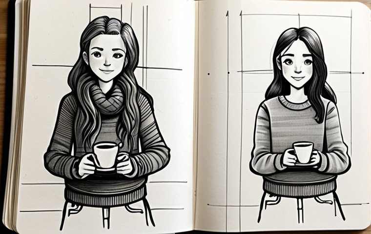 Character Design Sketch in a Coffee Shop**
"A character designer sketches in a Moleskine sketchbook at a bustling coffee shop. She is fully clothed in a comfortable sweater and jeans, focused on her work. The sketch shows the early stages of a character design, emphasizing basic shapes and dynamic poses. Background includes blurred figures and coffee cups. Art style: loose sketch, graphite on paper. safe for work, appropriate content, fully clothed, modest, professional, perfect anatomy, natural proportions, well-formed hands, proper finger count, natural body proportions, family-friendly."
**