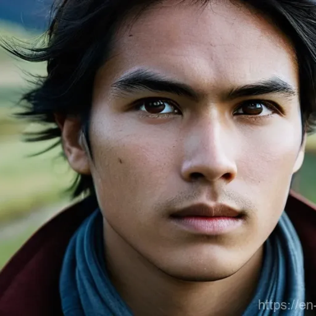 캐릭터디자인 중점 학습 과목 - **"The Resilient Wanderer"**: A close-up portrait of a young adult, gender-neutral, with a determine...