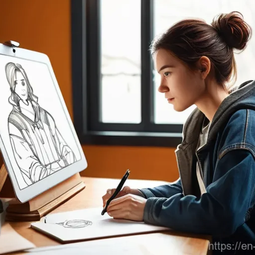 캐릭터디자인 자격증 필기 시험 대비 자료 정리 - **Prompt 1: "The Aspiring Character Designer"**
    A young, determined female character designer, i...