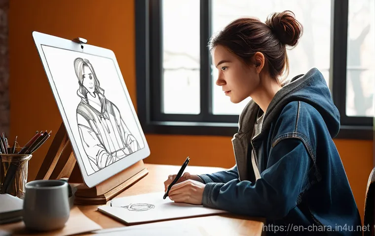 캐릭터디자인 자격증 필기 시험 대비 자료 정리 - **Prompt 1: "The Aspiring Character Designer"**
    A young, determined female character designer, i...