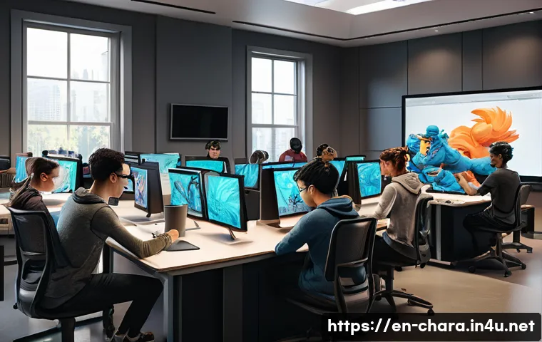 캐릭터디자인 자격증과 학위 프로그램 비교 - A modern classroom scene showcasing a diverse group of young adult students engaged in a hands-on di...
