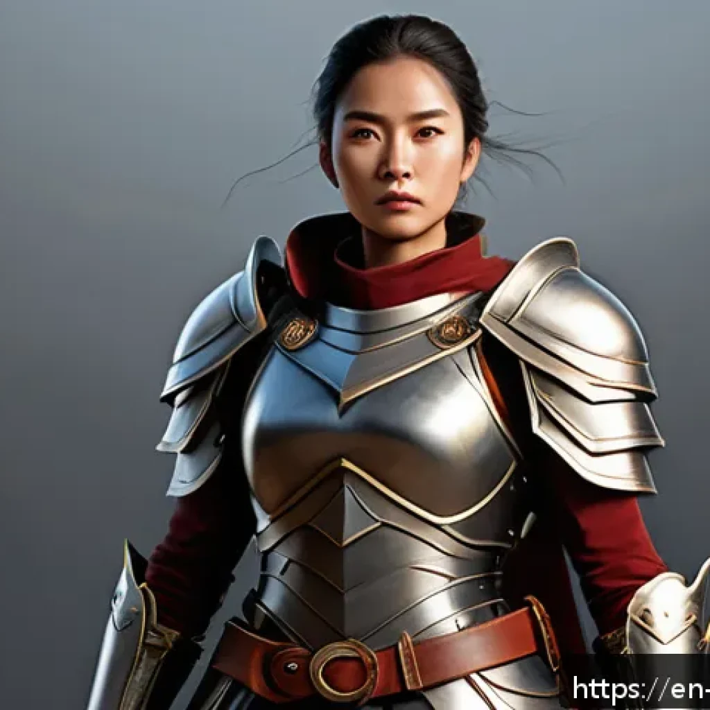 캐릭터디자인 강의 준비 방법 - A detailed digital painting of a confident female warrior character standing in a dynamic pose, wear...