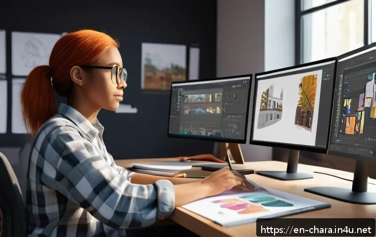 캐릭터디자인 자격증 취득 후 첫 직장 선택 - A dynamic animation studio workspace scene showing a diverse team of character designers and animato...
