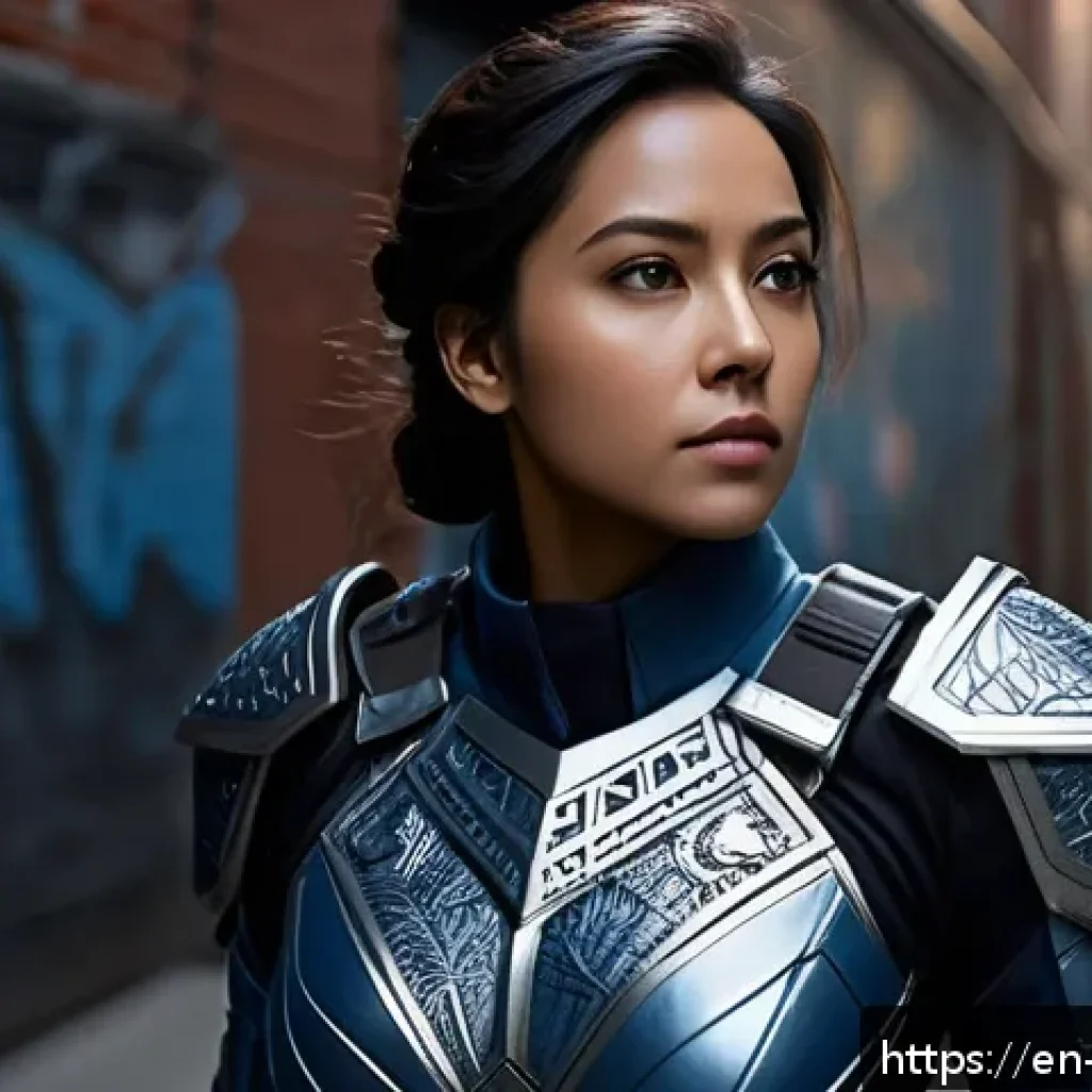 캐릭터디자인과 스토리보드 작업의 연계성 - A confident female hero with a distinctive silhouette featuring sharp angular armor in muted blue to...