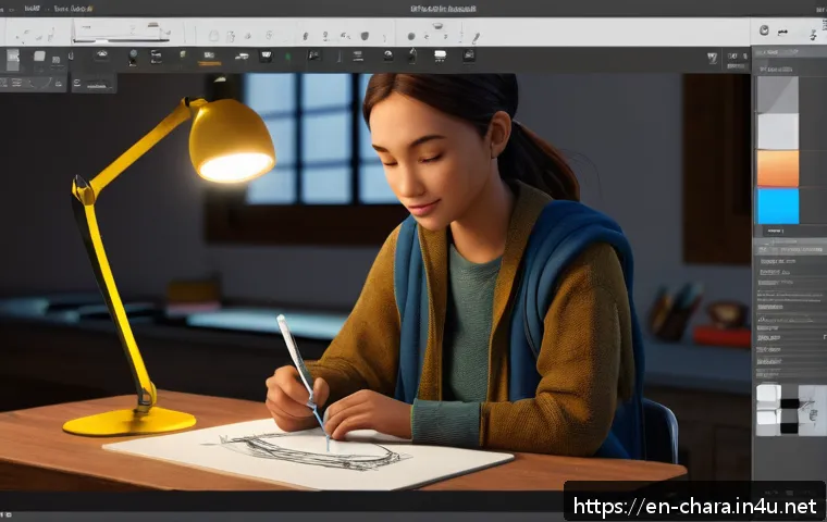 캐릭터디자인과 관련된 무료 학습 자료 - A beginner artist’s digital workspace showcasing an intuitive sketching platform interface on a mode...