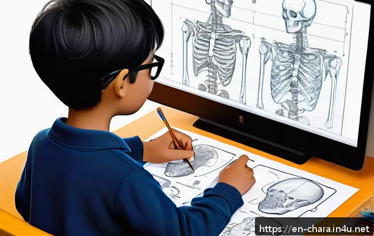 캐릭터디자인 독학으로 가능할까 - A detailed digital illustration of a character design workspace featuring a young artist sketching o...