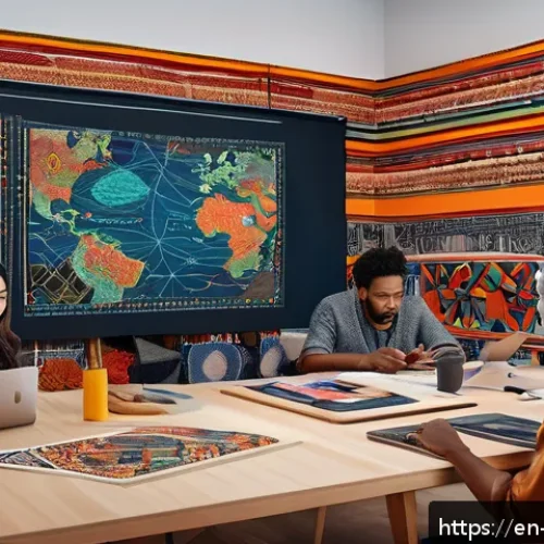 캐릭터디자이너로서의 글로벌 네트워크 활용법 - A vibrant, modern digital art studio scene showing diverse character designers collaborating across ...